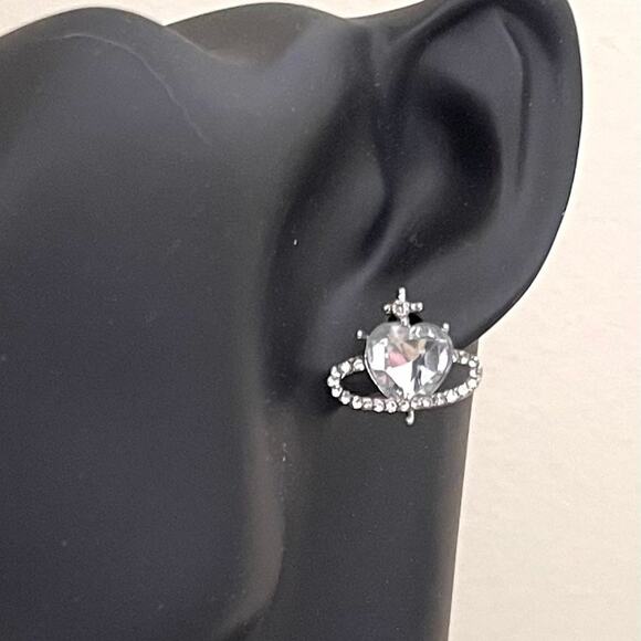 New Earrings Clear CZ Rhinestone Planet Heart Crown Designer Style Jewelry M29 - Picture 1 of 4